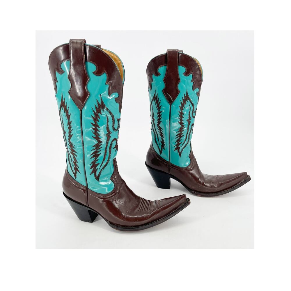 Old Gringo Women's 7 Brown Turquoise Eagle Patent Inlay Western Cowgirl Boots